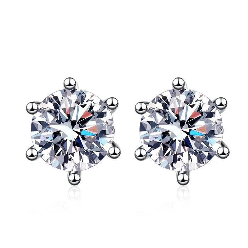 Moissanite Screw Stud Earrings D Color 6-Prong 925 Sterling Silver Wedding