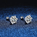 Moissanite Screw Stud Earrings D Color 6-Prong 925 Sterling Silver Wedding