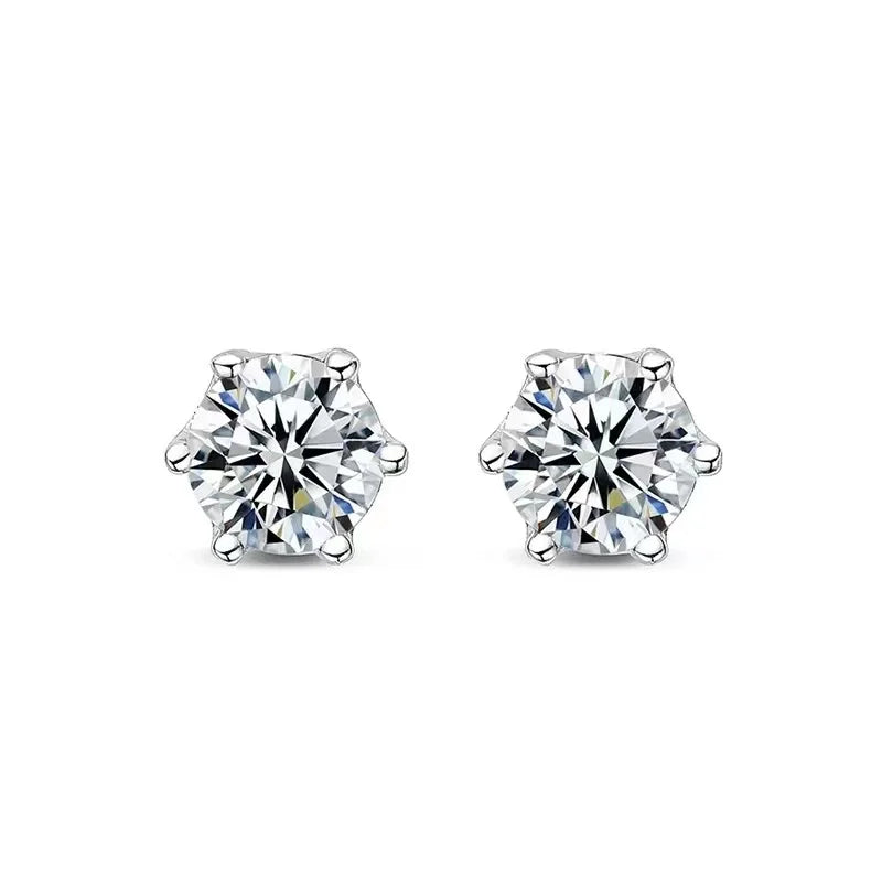 Moissanite Screw Stud Earrings D Color 6-Prong 925 Sterling Silver Wedding